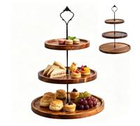 Astralong Alzata per Cupcake in Legno, 3 Livelli Alzate per Dolci e Frutta, Alzatina per Dolci con Manico in Metallo, Alzatine per Buffet, Espositore per Dessert, Torte, Feste, Pomeridiano