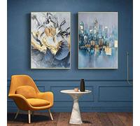 Astratta Fiore D'oro Edificio Arte della Tela di Canapa Pittura Poster Da Parete Immagini Moderne per Soggiorno Sala Home Decor Stampe 50x75cm(20x30in) x2Pcs Senza Cornice
