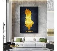 Astratta Mappa D'oro Dell'ALBANIA Tela Pittura Nordic Poster E Stampe Immagine di Arte Della Parete Per Soggiorno Complementi Arredo Casa 60x80 cm Senza Cornice