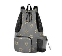 Astratto a forma di stelle disegnate linee gialle audaci zaino nero coulisse zaino arrampicata palestra borsa con tasche impermeabile