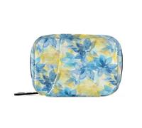 Astratto Acquerello Fiore Giallo Giallo Azzurro Medicine Bag con Scomparti Staccabili Attaccabile Pillola Bagspill caso Viaggio
