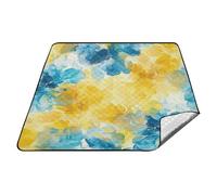 Astratto Acquerello Fiore Giallo Limone Blu Chiaro Impermeabile Coperte Esterna Resistente all'acqua Prato Tappetino da gioco all'aperto per 4 A 6 Adulti Coppie Regalo cobija para la playa