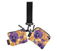 Astratto Arancione Viola Viole Del Pensiero Fiori Casi di Carta Delle Donne Cambio Titolare Compatto Formato Della Carta Organizer Borsa con Cerniera Tasca Monete per Le Donne 2 Confezioni billetera