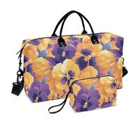 Astratto Arancione Viola Viole Del Pensiero Fiori Decorativi Oversize Viaggio Duffel Bag Gym Duffel Bag con Toiletry Bag per il Viaggio 2 Pcs Set bolso para