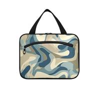 Astratto Blu Beige Appeso Viaggio Trucco con Gancio, Designer Espandibile Tote Bag per le Donne Viaggiare Campeggio Bolsa para guardar maquillaje L