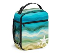 Astratto, Borsa per il pranzo Scatola per il pranzo isolata Borse riutilizzabili per donne Uomini Lavoro Picnic Campeggio, Onde Stelle marine Spiaggia sabbiosa Tema acquatico, Lunchbox portatile per a