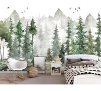 Astratto Disegnato A Mano Cime Montuose Boschi Uccelli In Volo 3D Carta Da Parati Facile Installare Mobili Sfondi Ufficio Divano Camera Letto Sfondo Decorazione Murale-150cm×105cm