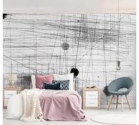 Astratto Disegno A Mano Bianco E Nero Linee Punti 3D Carta Da Parati Facile Installare Mobili Sfondi Ufficio Divano Camera Letto Sfondo Decorazione Murale-250cm×170cm