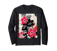 Astratto Floreale Graffiti Street Art Giapponese Rosa Nero Maglia a Manica