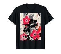 Astratto Floreale Graffiti Street Art Giapponese Rosa Nero Maglietta