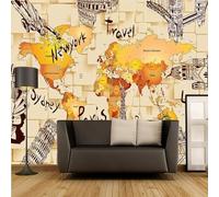 Astratto Geometrico Architettura Mappa Del Mondo 3D Carta Da Parati Facile Installare Mobili Sfondi Ufficio Divano Camera Letto Sfondo Decorazione Murale-200cm×140cm