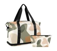Astratto Grigio-verde Motivo Floreale Palestra Sport Duffel Borse Carry on Bag con Toiletry Bag per Trekking 2 Pz Set, Motivo floreale astratto grigio-verde, 1 size