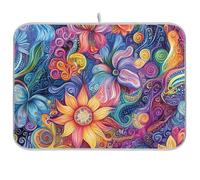 Astratto Modello Fiore Colorato Pittura A Olio Dryer mat Cucina Essiccazione Stuoia Piatto Stuoia di essiccazione piatto XL Microfibra 18 x 24