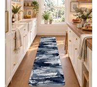 Astratto Navy Brush Patterns Art Brush Patterns Runner Tappeto 2x6 | Stampa artistica astratta, tappeto passatoia ingresso, contrasto blu profondo e bianco, estetica minimalista moderna