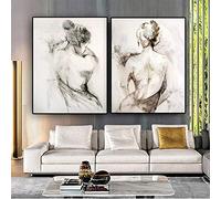 Astratto Nero Bianco Donna Sexy Nudo Indietro Pittura su Tela Poster e Stampe Scandinavo Wall Art Picture Home Decor 50x70cmx2 Frameless