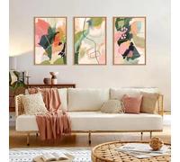 astratto verde e rosa linee grafica poster stampe stile bohémien Parete arte modernità minimalismo tela dipinti Quadro soggiorno stanza casa Decorazioni 50x70cmx3 senza cornice