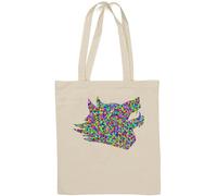 Astratto Wild Wolf Head Artwork Colorato Cotone Naturale Tote Bag Bianco