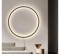 AstrizLamp Applique da Parete Interno LED, 60cm Nero Minimalista Cerchio Lampada da Muro per Soggiorno Dimmerabile USB Plug In Anello Luce Parete Illuminazione Indiretta, per Ufficio, Camera da Letto