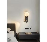 AstrizLamp Applique da Parete Lettura Sul Comodino, Doppia-testa Luce Notturna con Interruttore, 350° Girevole G9 Faretti&Sferico Luci di illuminazione, LED Lampada da Parete Camera da letto(Nero)