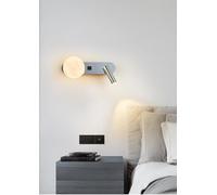 AstrizLamp Applique da Parete Lettura Sul Comodino, Doppia-testa Luce Notturna con Interruttore, 350° Girevole G9 Faretti&Sferico Luci di illuminazione, LED Lampada da Parete Camera da letto(Argento)