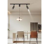 AstrizLamp Lampada a Sospensione Moderna per Isola cucina, Regolabile 150cm, Binario Mobile con Faretto Orientabile, Lampada Pendente Nera per Sala da Pranzo, Soggiorno, Camera da letto (3 luci B)