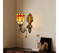 AstrizLamp Tiffany Applique da parete E27 Stile Vittoriano Lampada da parete con Interruttore muro Realizzata mano Vetro Colorato Paralume Marocchina Lampada da parete per Ristorante Salone Hotel (C)