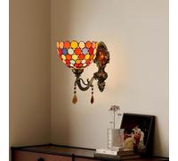 AstrizLamp Tiffany Applique da parete E27 Stile Vittoriano Lampada da parete con Interruttore muro Realizzata mano Vetro Colorato Paralume Marocchina Lampada da parete per Ristorante Salone Hotel (D)