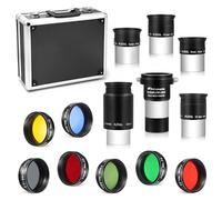 Astromania Kit di accessori per telescopio da 3,2 cm con oculare e filtro per telescopio, versione Deluxe, con 5 oculari Plossl, 6 filtri colorati, filtro lunare, 2 lenti di Barlow e robusta custodia