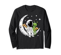 Astronaut And Alien Eating Pizza On The Moon Maglia a Manica