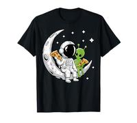 Astronaut And Alien Eating Pizza On The Moon Maglietta