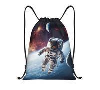 Astronaut Floating in Space with Planets Tasche con Coulisse Sacca con Cordoncino Pieghevole Regolabile Borsa Sportiva per Campeggio Yoga Viaggi 36X42Cm
