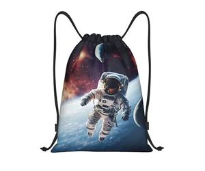 Astronaut Floating in Space with Planets Tasche con Coulisse Sacca con Cordoncino Pieghevole Regolabile Borsa Sportiva per Campeggio Yoga Viaggi 36X42Cm