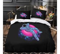 Astronaut Floating Set Di Copripiumino morbida microfibra 3 Pezzi motivo 3D con cerniera Space Lounge copripiumino con federa per cuscini traspirante ultra morbido for bambini Single（135x200cm）