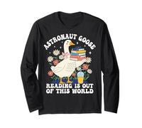 Astronaut Goose Reading Is out of This World Goose Teacher Maglia a Manica