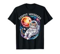 Astronaut Kitten Floating in Space Retro Cosmic Style Maglietta