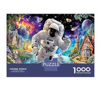 Astronaut over Fantasy Town 1000 Pezzi Puzzle Classici Per Adulti E Bambini ≥12 Anni Giochi Del Cervello Space Exploration Per Appassionati Esperti Decorazione Casa Allenamento Memoria Attenzione 70x5