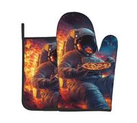 Astronaut Pizza 19, set di 2 presine da forno con stampa 3D, resistenti al calore, per cucinare, barbecue, decorazioni da cucina