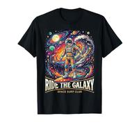 Astronaut Riding The Galaxy Retro Space Surf Graphic Maglietta