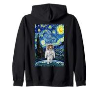 Astronauta Cane Spazio Tuta Notte Stellata vorticoso Cielo Arte Felpa con Cappuccio