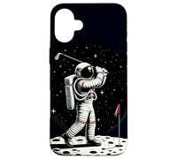 Astronauta che gioca a golf sulla luna spaziale Custodia per iPhone 16 Plus