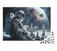 Astronauta che Gioca a Scacchi Puzzle 1000 Pezzi Carta Puzzle per Adulti Scenario Lunare Relax Decorazione Famiglia Regalo 70x50cm/1000pcs