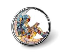 Astronauta che legge su una luna crescente spilla rotonda per uomo donna moda distintivo collare pin vestito giacca zaino accessori