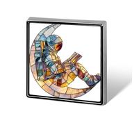 Astronauta che legge su una luna crescente spille unisex e spille quadrate leggere bavero distintivo gioielli per abbigliamento scialle cappello