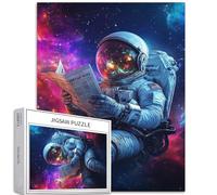 Astronauta che legge un giornale nello spazio Puzzle da 1000 pezzi per adulti cielo stellato sfondo puzzle artistico impegnativo giochi di attività familiari colorato fai da te puzzle artigianale per