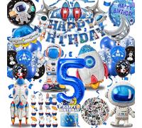 Astronauta Compleanno Palloncini Set 5 Anni, XXL Astronauta Razzo Palloncini, per Bambini Tema Spaziale Feste Compleanno Decorazioni, Happy Birthday Banner (Decoración Cumpleaños Spaziale 5 Anni)