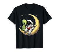 Astronauta con alieno sulla Luna Amante dello spazio Astro Maglietta