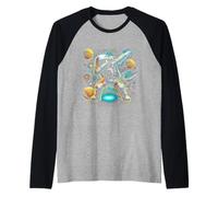Astronauta Dabbing nello Spazio Galassia Cosmica Avventura Pianeti Maglia con Maniche Raglan