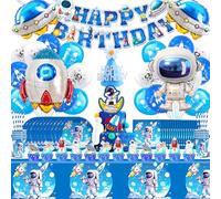 Astronauta Decorazioni Compleanno Bambini,Spazio Palloncini Compleanno 102 Pcs,Razzo Compleanno Palloncino ad Elio,Spaziale Feste Stoviglie Kit con Piatti,Tovaglioli,Bandiera