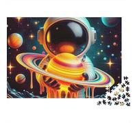 Astronauta difficile puzzle da 1000 pezzi per adulti, astronauta che tiene pianeta Saturno che si scioglie, spesso resistente alta qualità vibrante stimolante antistress, 52x38cm/1000pz