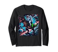 Astronauta Dinosauro T-Rex Galaxy Sci Fi Grafica Maglia a Manica